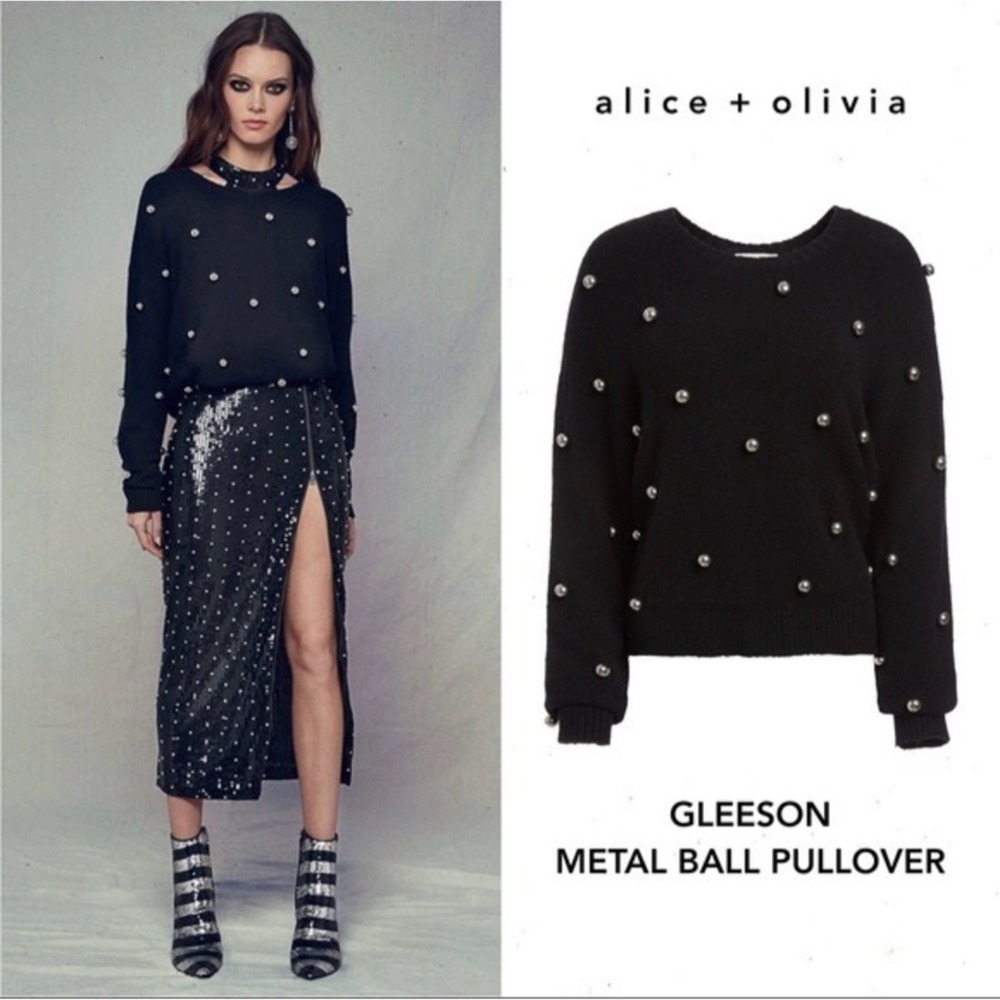 Alice and Olivia Gleeson Metal Ball Oversized Pullover Sweater Black Size XS